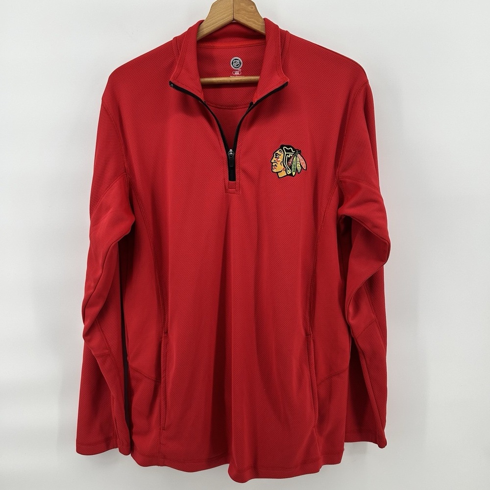 NHL Chicago Blackhawks 1/4 Zip Pullover Mens‎ L Red Logo Hockey Jacket Fanwear